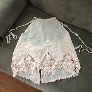 Tobi Light Pink Halter Top with Crochet Detail